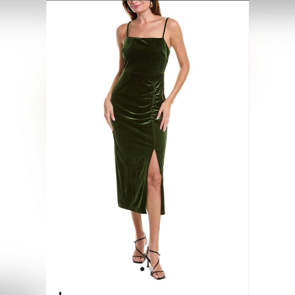 NWT Taylor Womens Stretch Velvet Midi Dress, Dark Olive Green Sz10